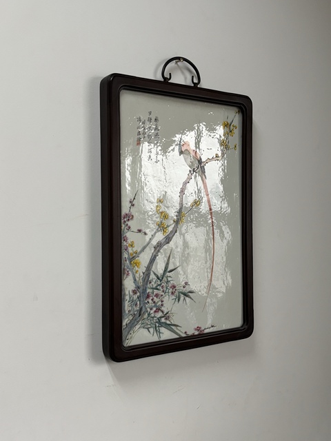 古玩陶瓷粉彩花鳥紋瓷板真品鑒賞圖