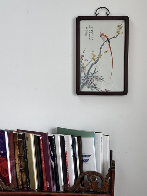 古玩陶瓷粉彩花鳥紋瓷板真品鑒賞圖