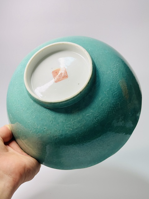 古玩陶瓷綠松石釉龍紋碗真品鑒賞圖