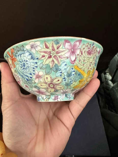 古玩陶瓷粉彩百花不落地碗真品鑒賞圖