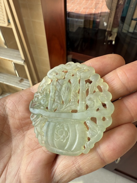 古玩玉器岫玉雕“提籃佩”真品鑒賞圖