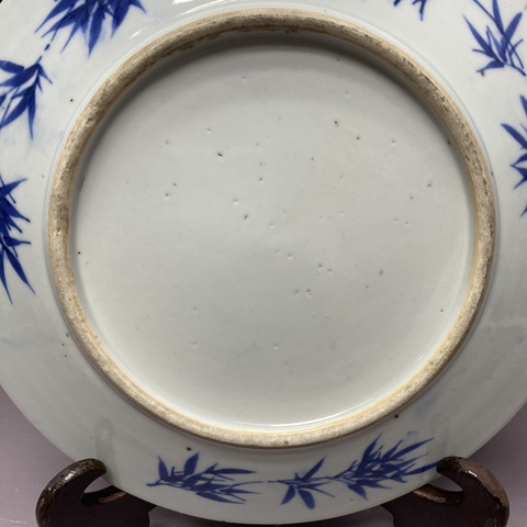 古玩陶瓷刀馬人青花盤真品鑒賞圖