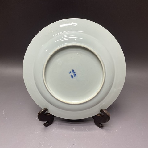 古玩陶瓷花卉詩紋青花盤真品鑒賞圖