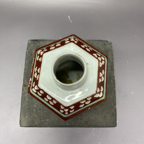 古玩陶瓷鶴紋六方茶葉罐真品鑒賞圖