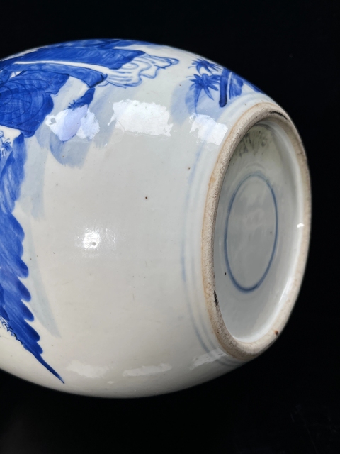 古玩陶瓷仕女嬰戲紋青花罐真品鑒賞圖