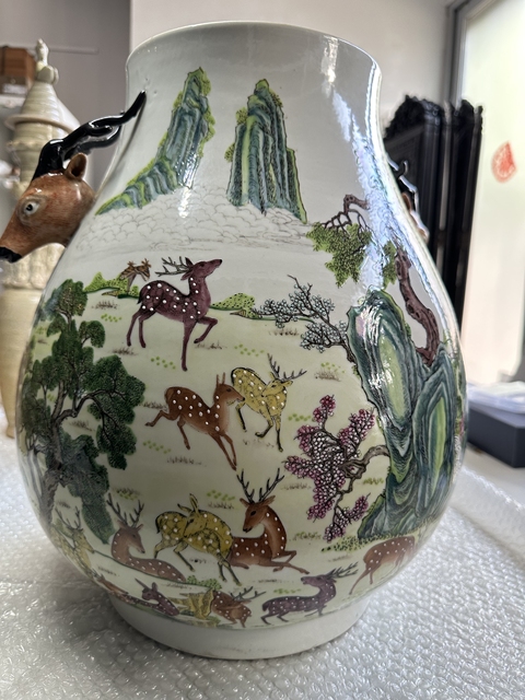 古玩陶瓷粉彩百鹿尊真品鑒賞圖