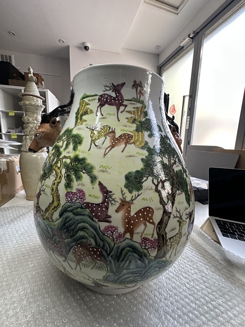 古玩陶瓷粉彩百鹿尊真品鑒賞圖