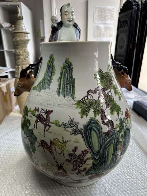 古玩陶瓷粉彩百鹿尊真品鑒賞圖