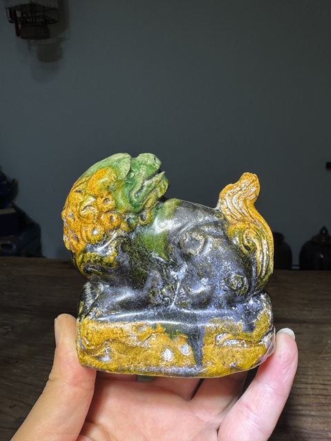 古玩陶瓷明代，三彩獅子拍賣，當前價格588元