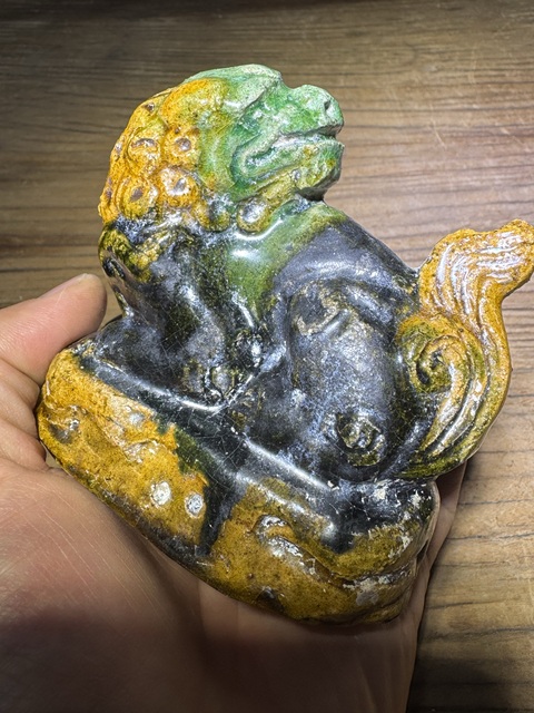 古玩陶瓷明代，三彩獅子拍賣，當前價格588元