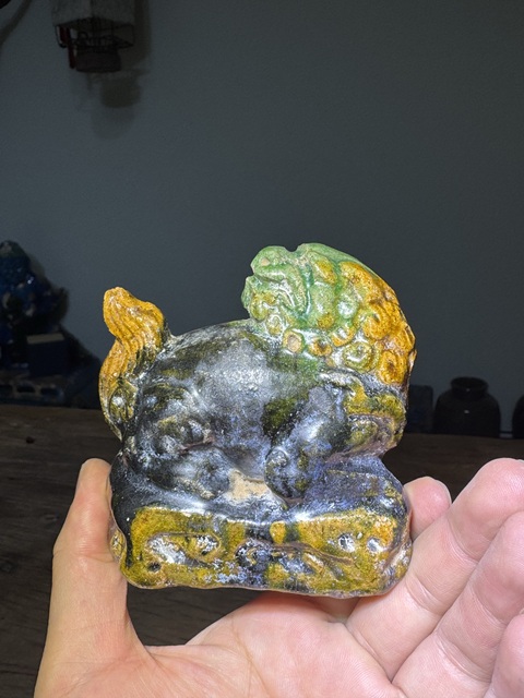 古玩陶瓷明代，三彩獅子拍賣，當前價格588元