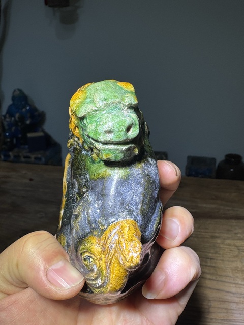 古玩陶瓷明代，三彩獅子拍賣，當前價格588元