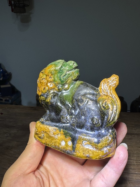 古玩陶瓷明代，三彩獅子拍賣，當前價格588元