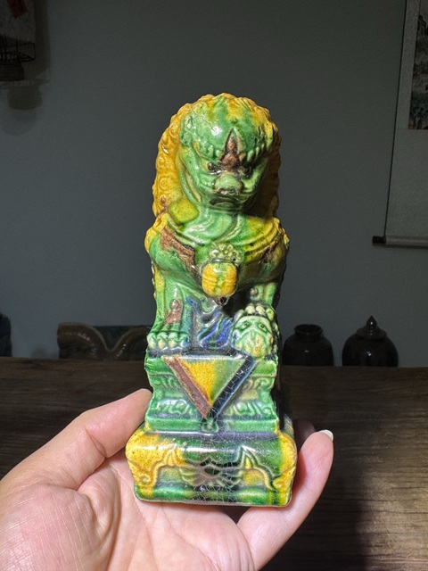 古玩陶瓷清代,三彩獅子拍賣,當前價格138元