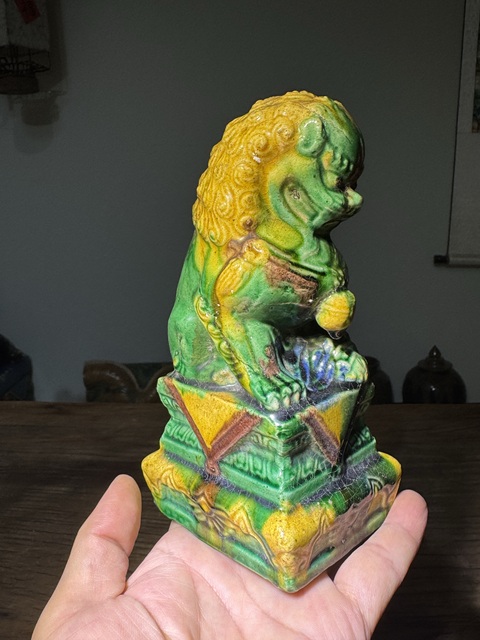 古玩陶瓷清代,三彩獅子拍賣,當前價格138元
