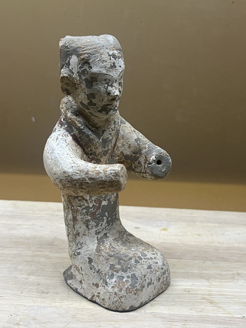 古玩陶瓷漢·彩繪跪抱俑真品鑒賞圖