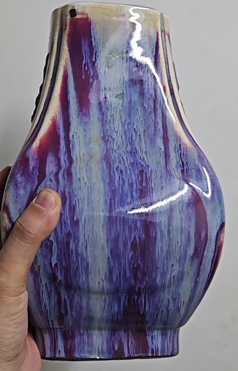 古玩陶瓷窯變釉貫耳尊真品鑒賞圖