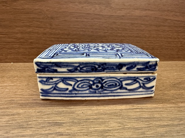 古玩陶瓷清中期淡描青花印泥盒真品鑒賞圖