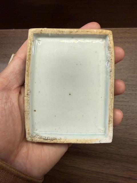 古玩陶瓷清中期淡描青花印泥盒真品鑒賞圖