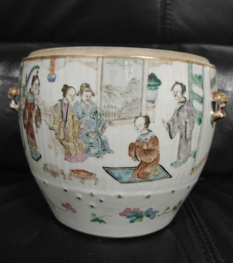 古玩陶瓷清光緒 粉彩人物紋糖缸真品鑒賞圖