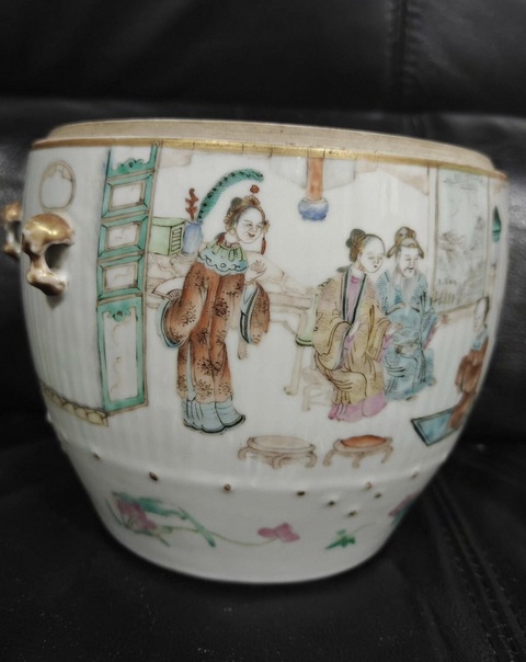 古玩陶瓷清光緒 粉彩人物紋糖缸真品鑒賞圖