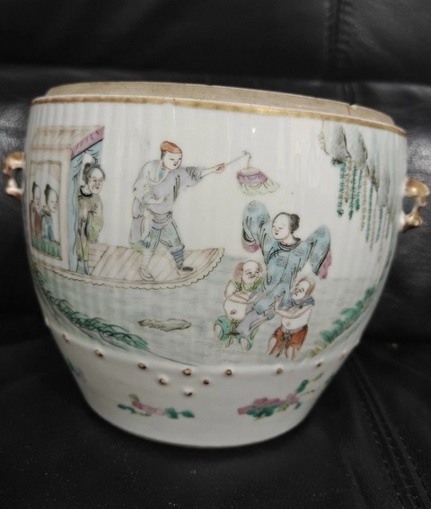 古玩陶瓷清光緒 粉彩人物紋糖缸真品鑒賞圖