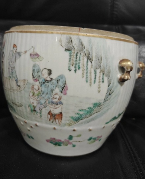 古玩陶瓷清光緒 粉彩人物紋糖缸真品鑒賞圖