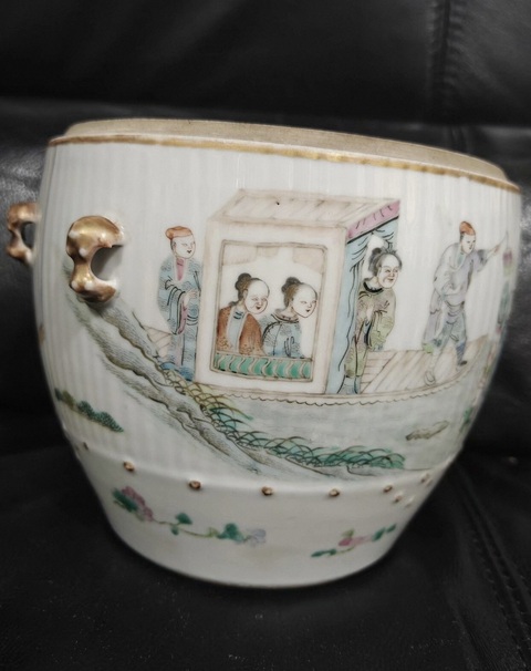 古玩陶瓷清光緒 粉彩人物紋糖缸真品鑒賞圖