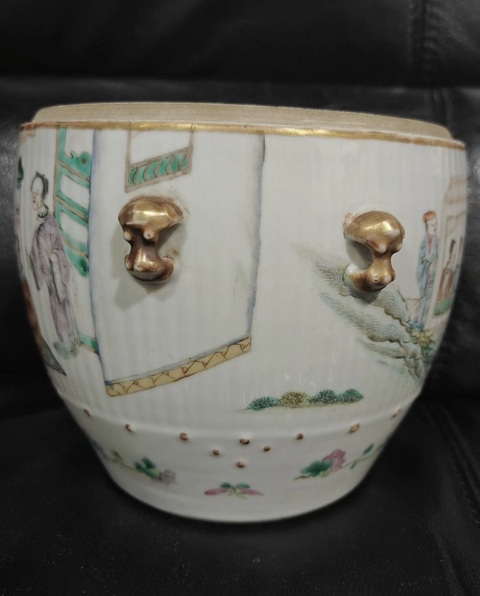 古玩陶瓷清光緒 粉彩人物紋糖缸真品鑒賞圖