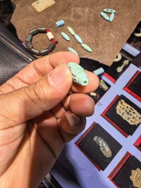 古玩玉器仿古松石管珠真品鑒賞圖