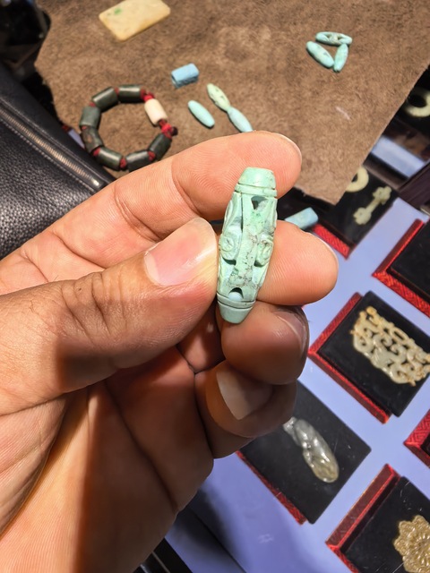 古玩玉器仿古松石管珠真品鑒賞圖