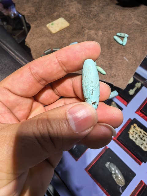 古玩玉器仿古松石管珠真品鑒賞圖