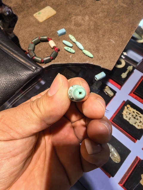 古玩玉器仿古松石管珠真品鑒賞圖