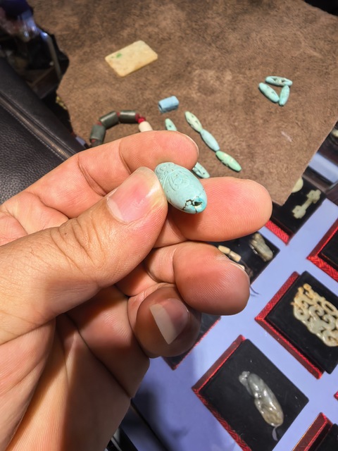 古玩玉器仿古松石管珠真品鑒賞圖