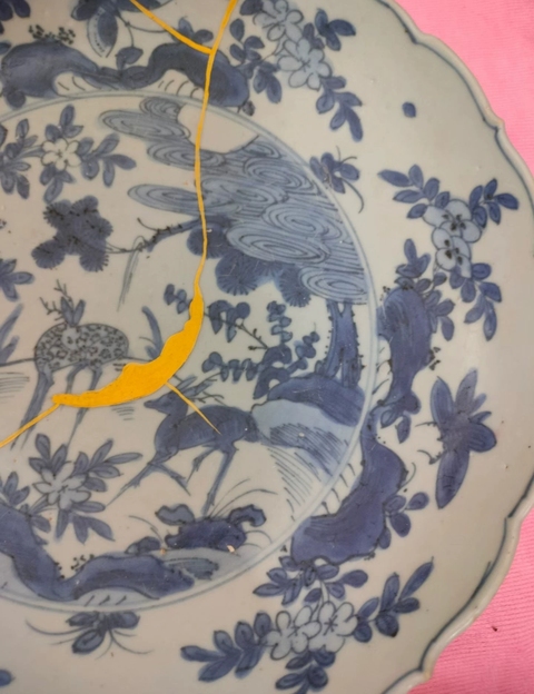 古玩陶瓷青花松鹿圖大盤真品鑒賞圖