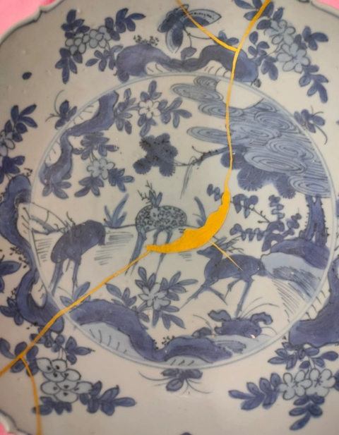 古玩陶瓷青花松鹿圖大盤真品鑒賞圖