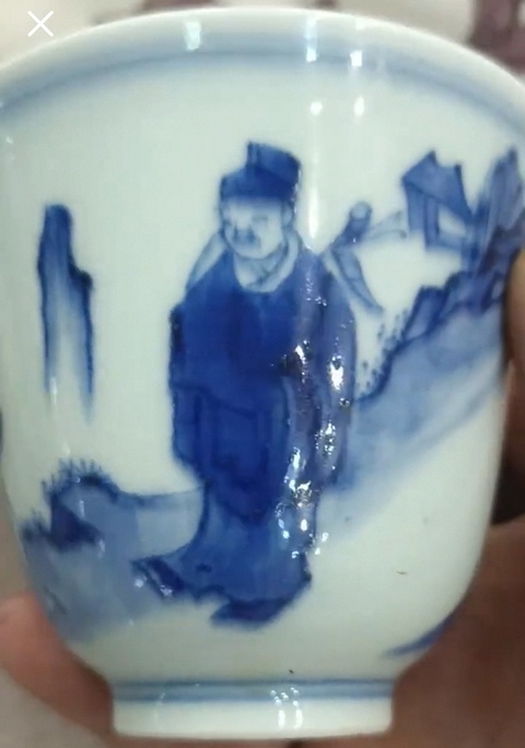 古玩陶瓷人物紋青花杯真品鑒賞圖