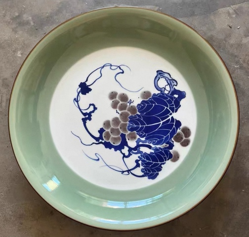 古玩陶瓷葡萄紋雙圈足盤真品鑒賞圖