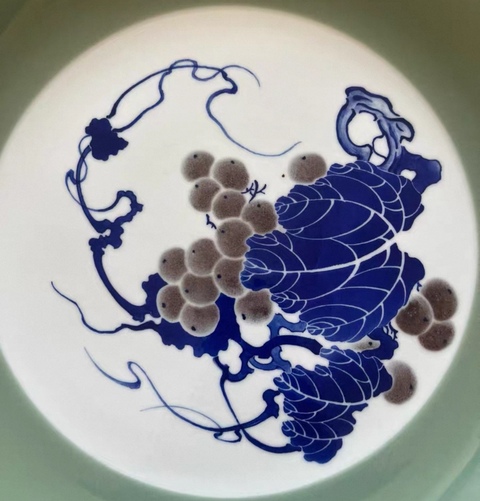 古玩陶瓷葡萄紋雙圈足盤真品鑒賞圖