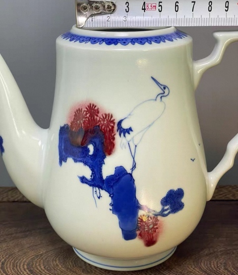 古玩陶瓷青花釉里紅松鶴紋執壺真品鑒賞圖