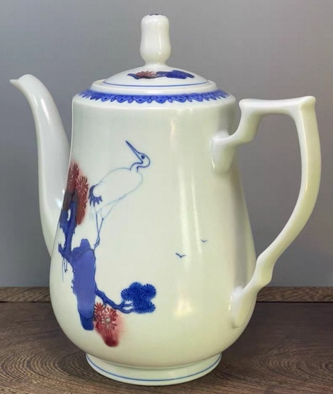 古玩陶瓷青花釉里紅松鶴紋執壺真品鑒賞圖