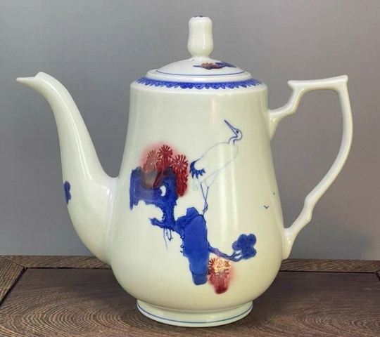 古玩陶瓷青花釉里紅松鶴紋執壺真品鑒賞圖