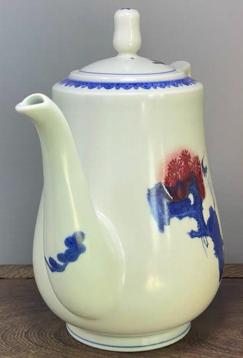 古玩陶瓷青花釉里紅松鶴紋執壺真品鑒賞圖