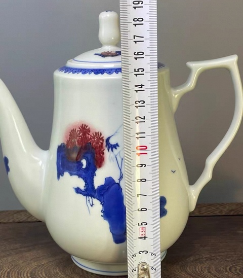 古玩陶瓷青花釉里紅松鶴紋執壺真品鑒賞圖