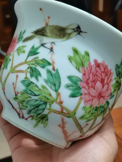 古玩陶瓷張子英款淺絳彩富貴白頭花盆真品鑒賞圖