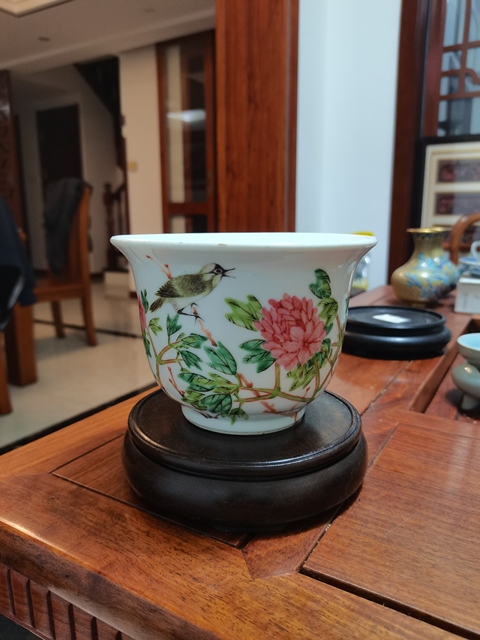 古玩陶瓷張子英款淺絳彩富貴白頭花盆真品鑒賞圖