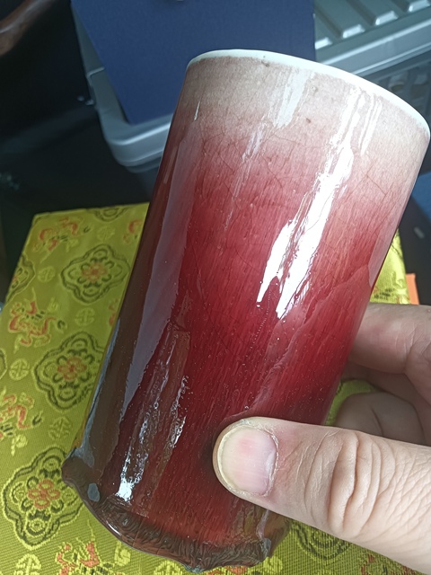 古玩陶瓷清晚·紅釉筆筒 真品鑒賞圖