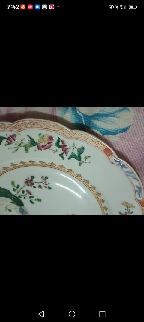 古玩陶瓷粉彩孔雀牡丹花卉紋盤真品鑒賞圖