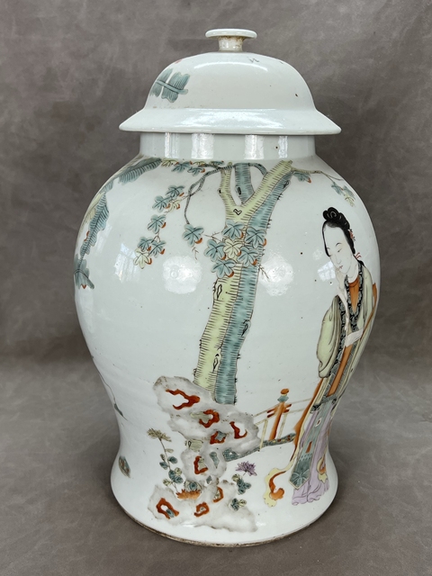 古玩陶瓷仕女紋粉彩將軍罐真品鑒賞圖