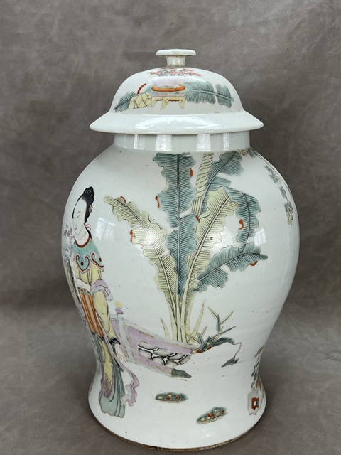 古玩陶瓷仕女紋粉彩將軍罐真品鑒賞圖
